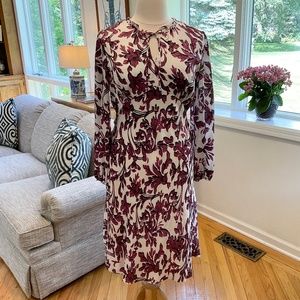 Adrianna Papell Wine & Cream Long Sleeve Tea Length Dress Sz 16